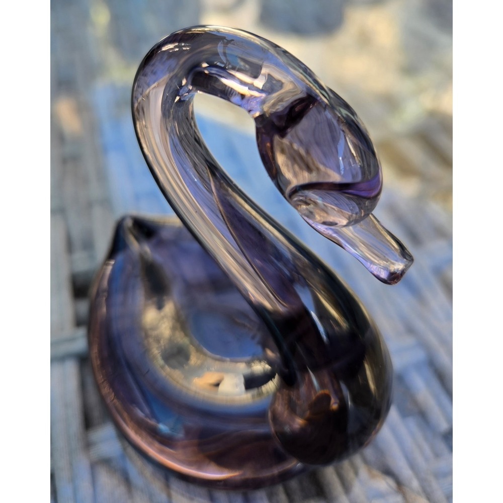 Hand Blown Purple Art Glass Swan Ring Dish. 3.75" Tall NOT GRAY AS Pictured